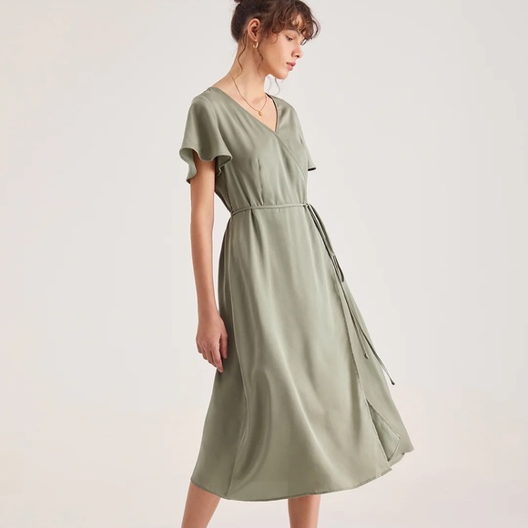 Flutter Sleeve Side Tie Wrap Midi Dress - Picture 2 of 6